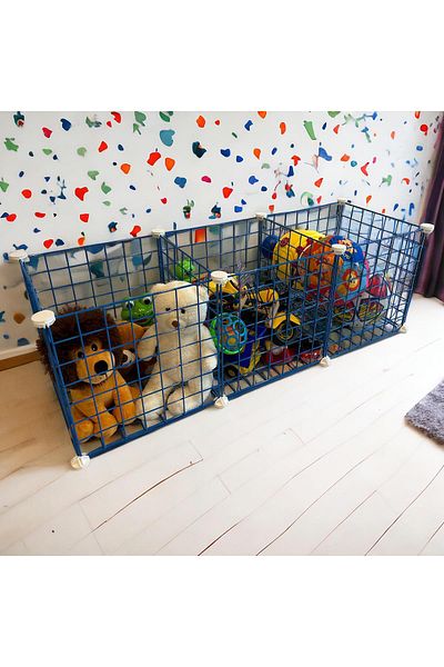 decorelax Cub de sârmă albastru de 33 cm - Raft organizator multifuncțional cu 3 compartimente, bucătărie, jucării, cămară și raft de depozitare