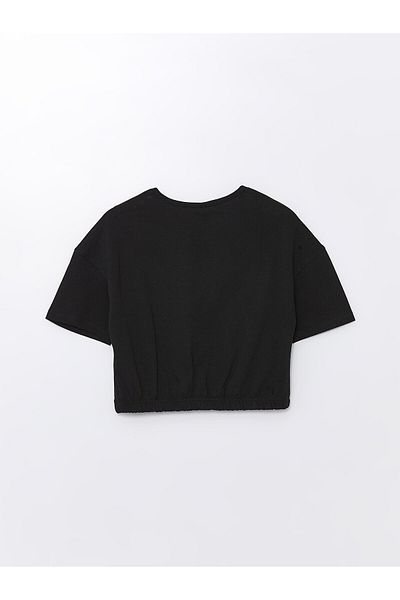 LC Waikiki Crew Neck Crop T-Shirt για κορίτσια - εμπριμέ, κοντομάνικο