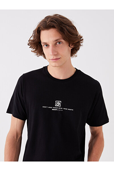 LC Waikiki Ανδρικό χτενισμένο βαμβακερό μπλουζάκι με στάμπα - Crew Neck, κοντομάνικο