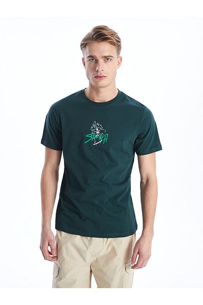LC Waikiki Tricou bărbătesc din bumbac pieptănat cu imprimeu - Decolteu, mânecă scurtă