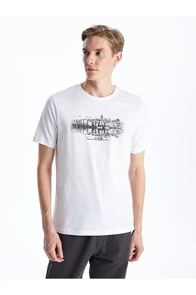 LC Waikiki Kurzärmliges, bedrucktes Herren-T-Shirt aus gekämmter Baumwolle mit Rundhalsausschnitt