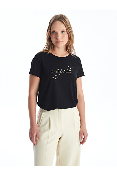 LC Waikiki Dámské tričko s krátkým rukávem s potiskem Crew Neck