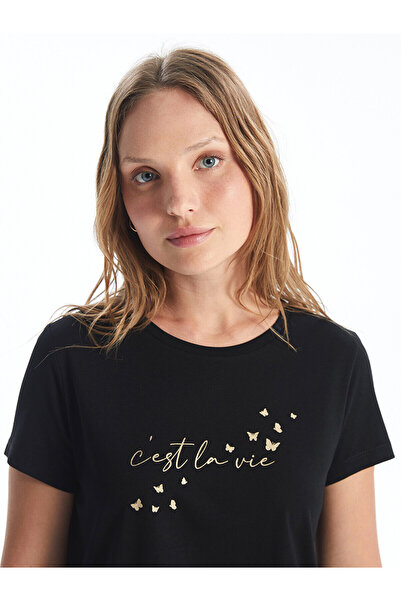 LC Waikiki Dámské tričko s krátkým rukávem s potiskem Crew Neck