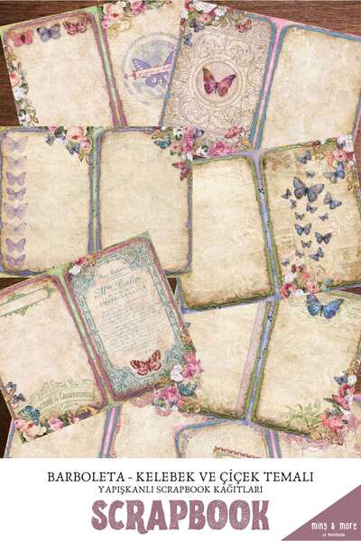 MuslimWalk Barboleta – Kelebek ve Çiçek Temalı - Yapışkanlı Scrapbook Kağıtla...