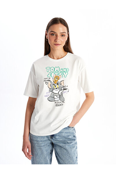 LC Waikiki Kurzärmliges Damen-T-Shirt mit Fahrradkragen und Tom&Jerry-Aufdruck