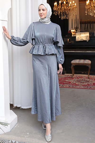 benguen Women's Waist Drawstring Skirt Set 2096 Gray