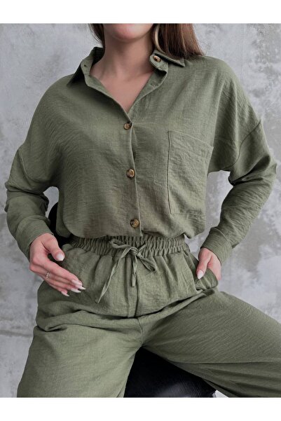 MY DEPO Set cămașă și pantaloni pentru femei din in