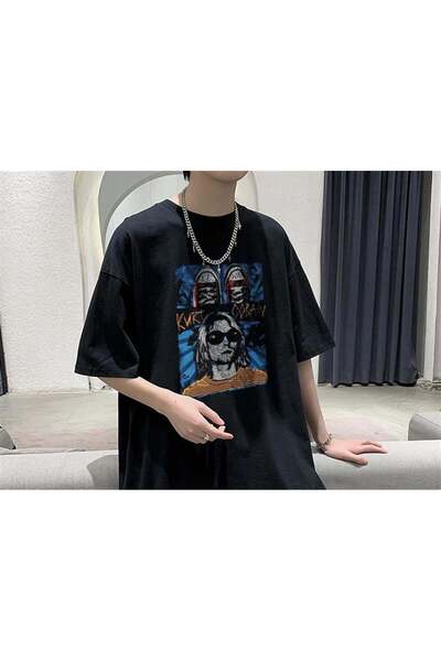 Toum Tricou oversize unisex negru cu imprimeu Kurt Cobain Joon Wear