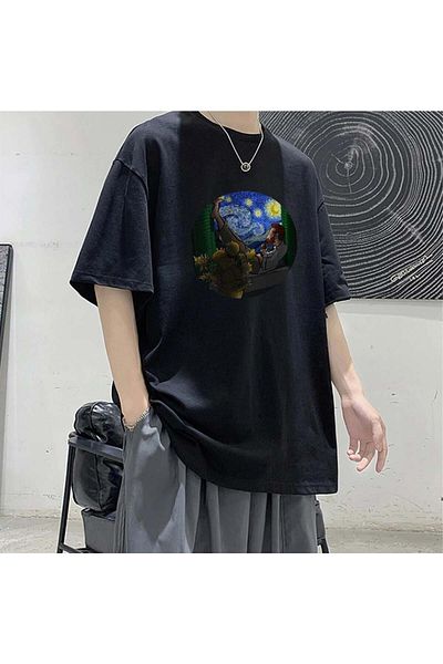 Toum DamlaHobby Van Gogh Black Unisex Oversize T-shirt