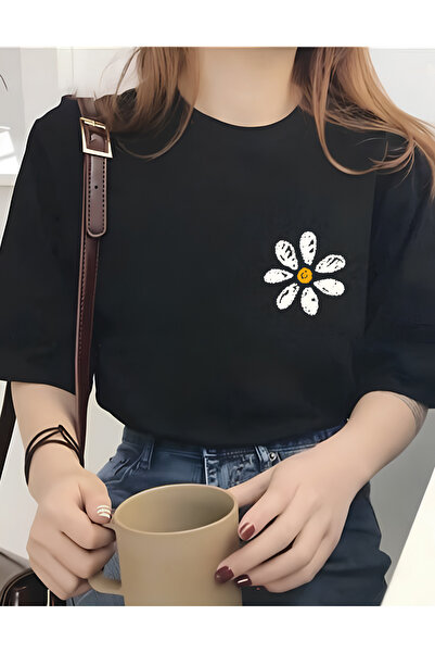 AEMİ Papatia Štampano Crna Oversize kroj Kvalitet 100% pamuk Žene T-shirt