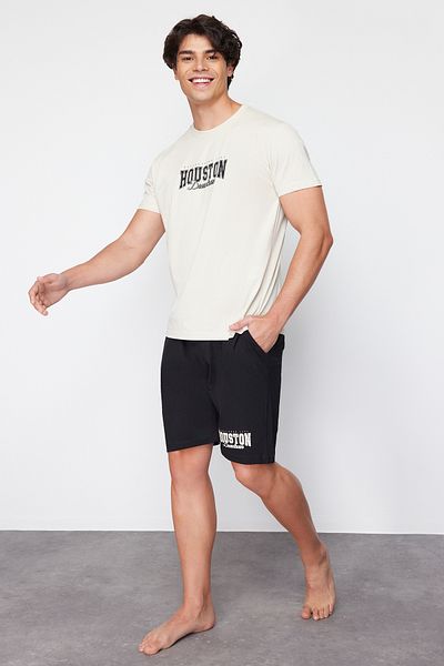 Trendyol Collection Sada pyžama Regular Fit béžové s potiskem - TMNSS24PT00012