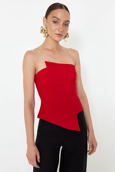 Trendyol Collection Red Body-Sitting Woven Bustier TPRSS24BZ00008