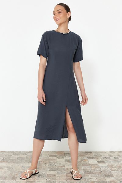 Trendyol Collection Anthracite Midi Dress - Straight Cut and Slit Detail, TWOSS24EL00858