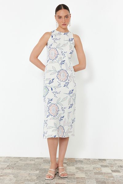 Trendyol Collection Rochie Țesută Midi Cu Motiv Etnic Albastru TWOSS24EL00935