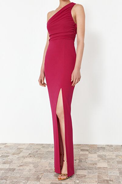 Trendyol Collection Φούξια πλεκτό μακρύ κομψό βραδινό φόρεμα TPRSS24AE00172