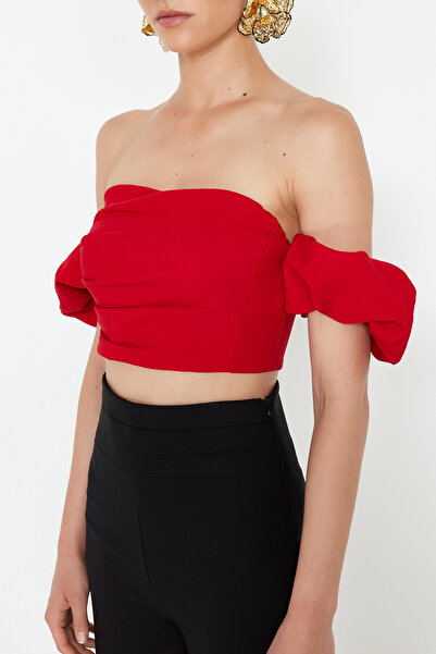 Trendyol Collection Red Crop Woven Bustier TPRSS24BS00020