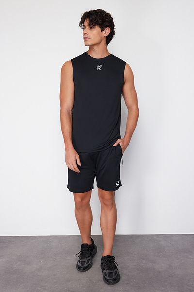 Trendyol Collection Reflector Printed Black Quick Drying Shorts - Regular Fit TMNSS24SR00071