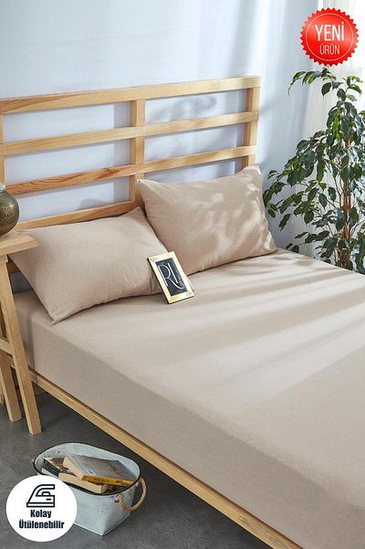 BESTİNA GOLD Set cearșafuri elastic de culoare uni bumbac-față de pernă Single-dublu personalitate-Battal