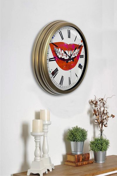 Kasva Concept Gift 40 cm Antique Metal Mouth Wall Clock
