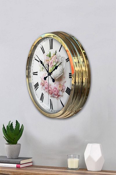 Kasva Concept Gift 40 cm Gold Metal Rose Wall Clock