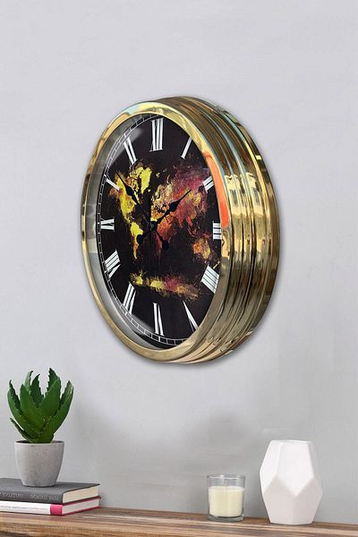 Kasva Concept Gift 40 cm Gold Metal World Map Wall Clock