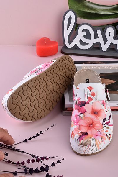 DOGİYE 8090 Παντόφλες Comfort Sabo με ροζ λουλούδι