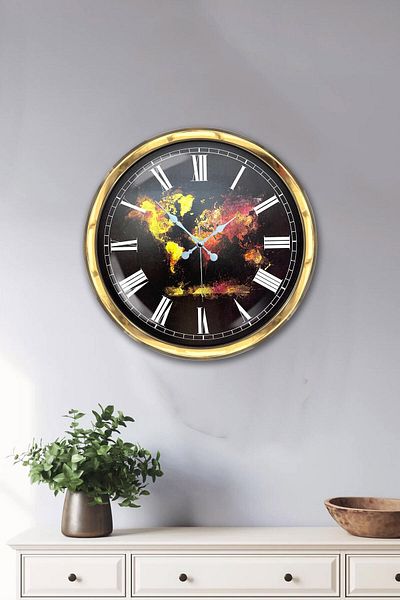 Kasva Concept Gift 40 cm Gold Metal World Map Wall Clock