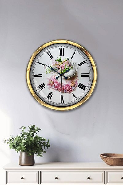 Kasva Concept Gift 40 cm Gold Metal Rose Wall Clock