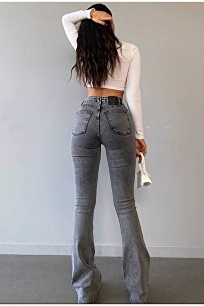 geenz manifacture Zynpumem Smoked Lycra High Waist Spanish Leg Pants Jeans - Stretchy and Comfortable