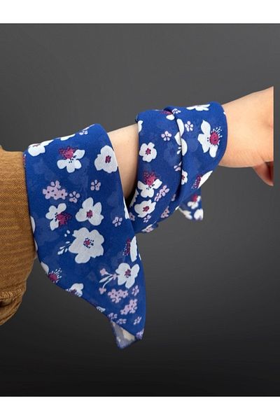 MAZEN Patterned Chiffon Scarf 45X45 Hair, Bag, Wrist, Neck Accessory