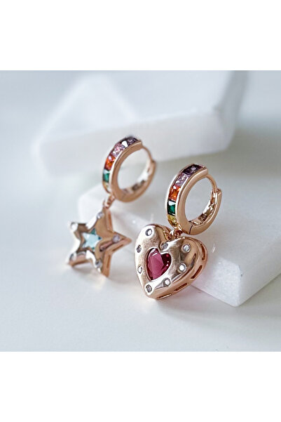 CHARMLUCKY Renkli taşlı kalp-yıldız küpe