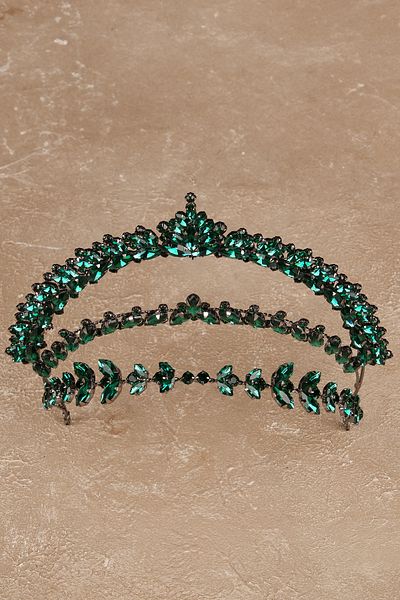 Limelia Nera Model Three Rows Bridal Crown Costume And Henna Crown Green