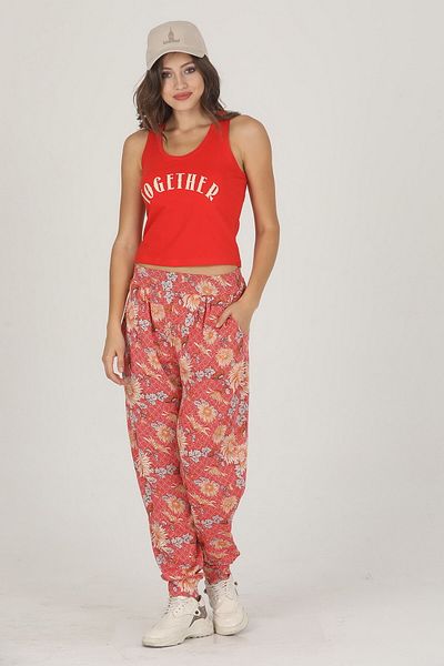 quilling Lady 10012 - Red Floral Patterned Shalwar Pajama Set