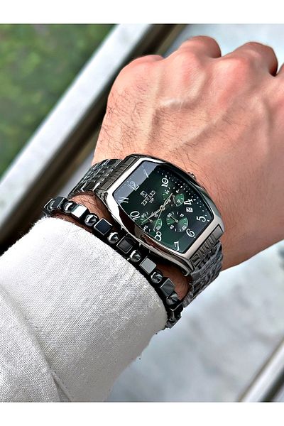 Reward Smoke Colored Square Model Classic Men's Wristwatch and Bracelet Gift Set