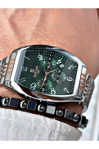 Reward Men's Silver Color Function Classic Wrist Watch and Gift Bracelet