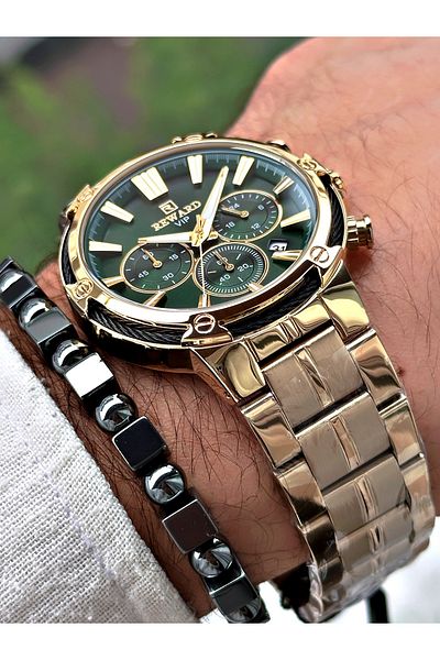 Reward Gold Color Functions Active Steel Cord Men's Wrist Watch + Bracelet Gift
