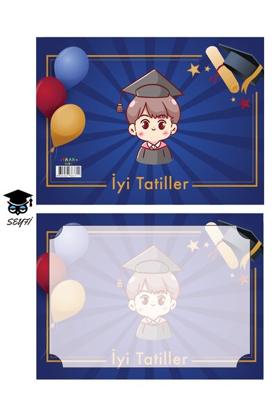 SEYFİKİRTASİYE 10 adet Karne Kılıfı 24x33 cm MAVİ KEP desenli Yüksek Gramaj Kartona Baskılı