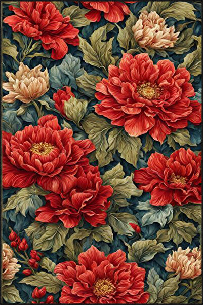 Rugs Modern Halı Dekoratif Kırmızı Gül Desenli Yıkanabilir Halı miravip8213