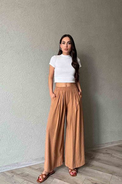 Seda Yalçın Atelier Camel Color Free Modal Trousers with Elastic Waist