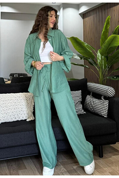 My Blog Menta színű texturált ing és nadrág készlet