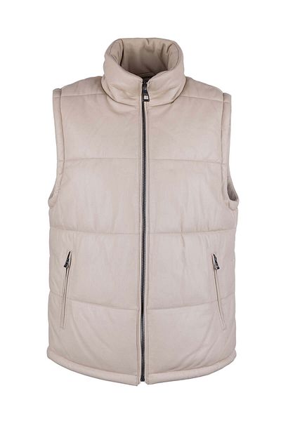 Tamer Tanca Men's Genuine Leather Beige Vest Leather Coat