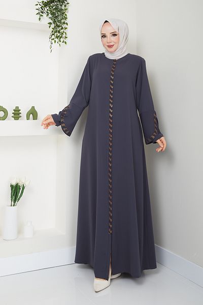 Pamuk Butik Women's Stripe Embroidered Hijab Top Coat Ferace