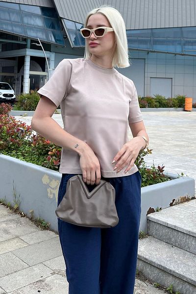 Madmext Tricou de bază cu gât crew bej pentru femei MG2075