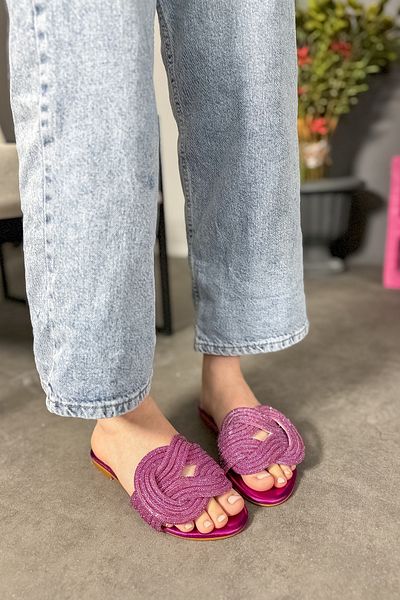 SHOEBELLAS Fair Fuchsia Knot Stone Detailed Women's Slippers