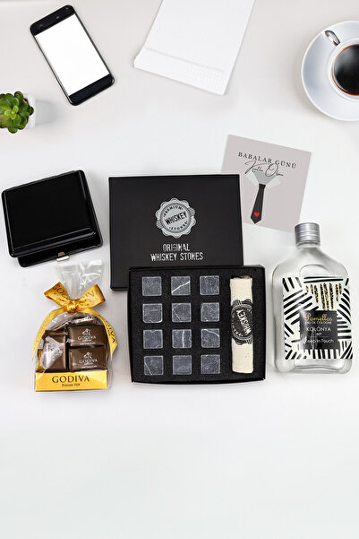Trendmiya Siyah Renk Tabaka & Viski Taşı Soğutma Taşı Seti & Godiva Çikolata ...