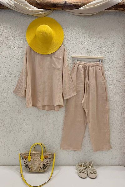 Ceylan Otantik Set casual de muselina crem