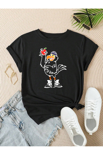 aynewmoda Μπλουζάκι Apple Holding Duck Fear Less εμπρός πίσω με στάμπα Unisex Oversize