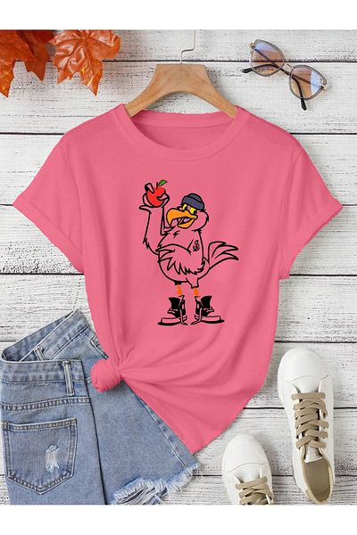 aynewmoda Apple-holding duck fear less front and back printed oversize T-shirt.