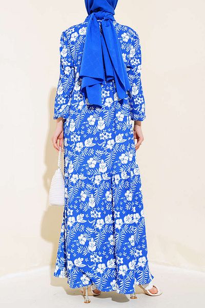 MODAQU Floral Sleeve Rubber Dress - Blue