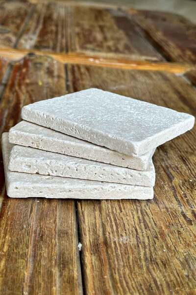 Oscar Stone Decor Doğal Taş Kare Mermer (Traverten) Bardak Altlığı